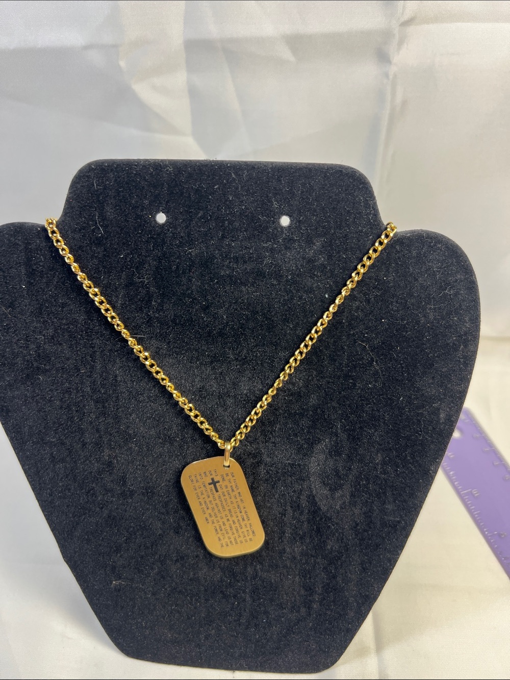 Gold Prayer Dog Tag Necklace for Women - Polished Gold Tone
